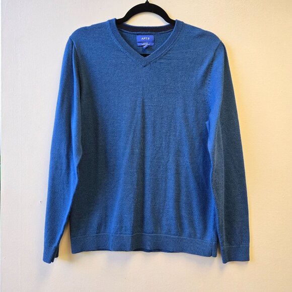 Apt.9 Mens Slim Fit Merino Blend Blue V-Neck Sweater Classic Preppy  Medium - Picture 1 of 9